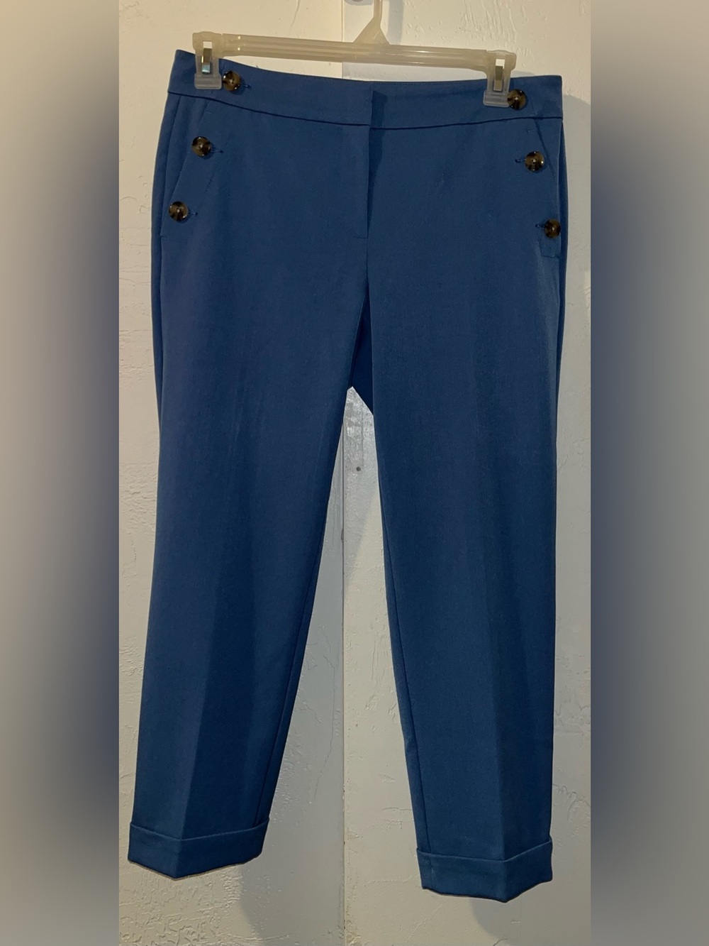 Loft Petites Blue Ankle Pants with Sailor Style Button Front